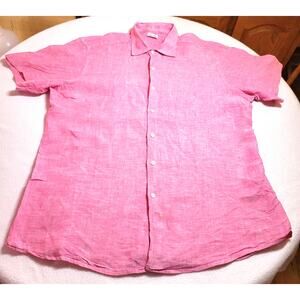 Vtg John P. Women's Top XXL Linen Pink Button Front S/S Lagenlook Minimalist